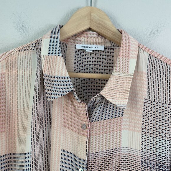 Rose+Olive Womens Plus 2X Button Up Blouse Patchwork Pattern 3/4 Sleeve Shirt - Picture 7 of 10
